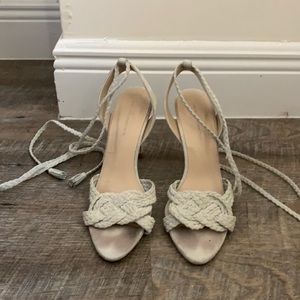 Zara suede ankle tie braided heels